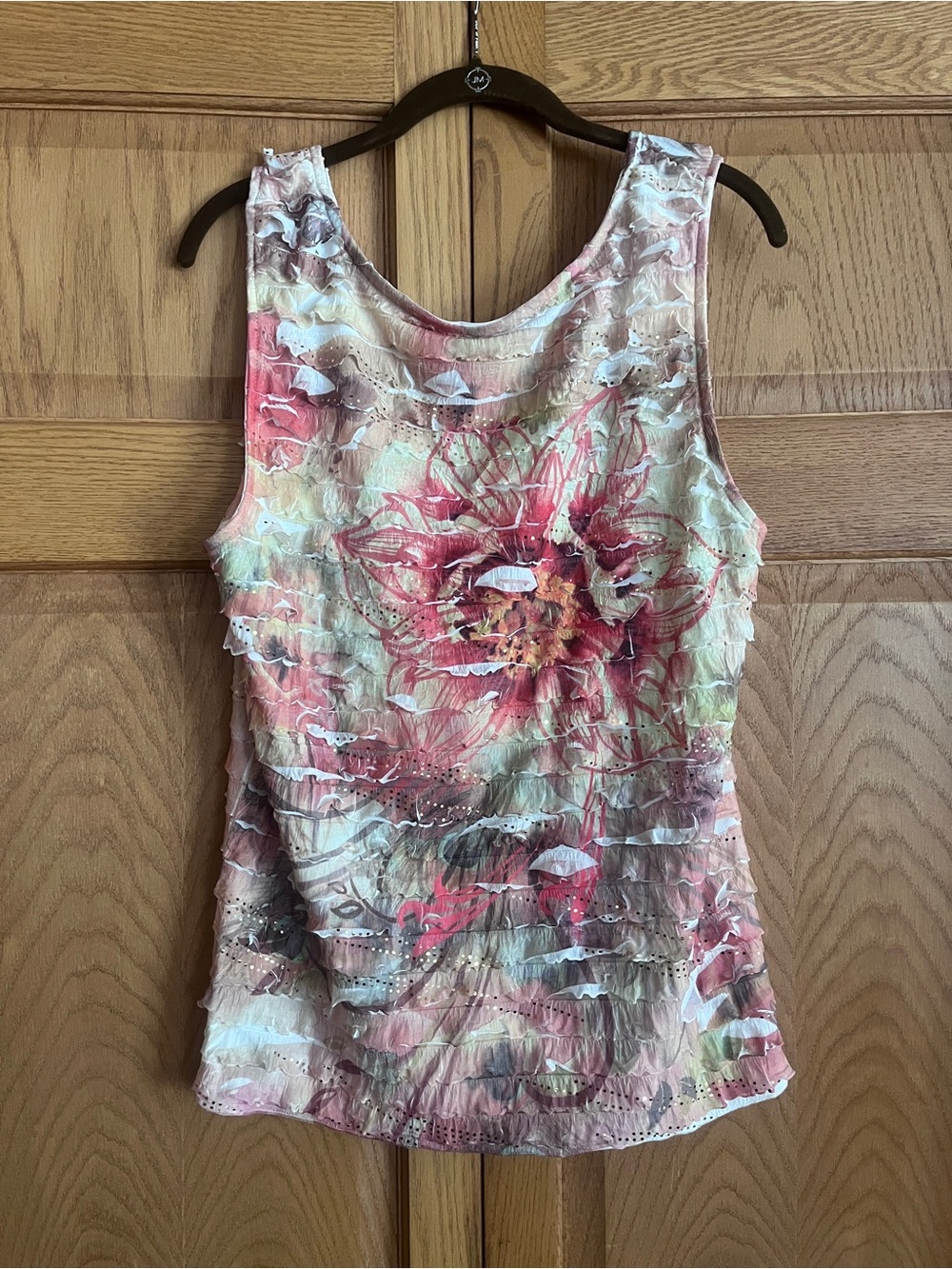 Floral Ruffled Tank Top - Women's Pink Multi